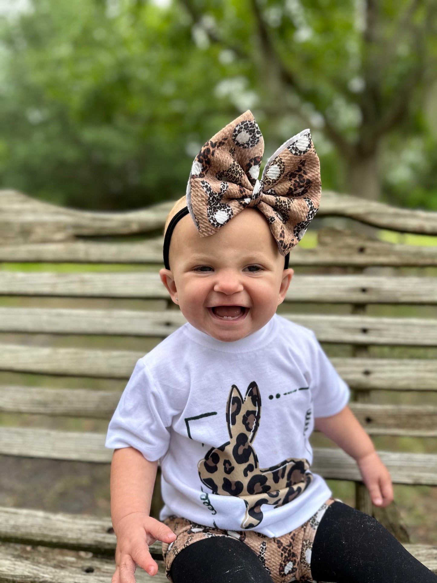 Rustic Cheetah Bunnies Print Bow