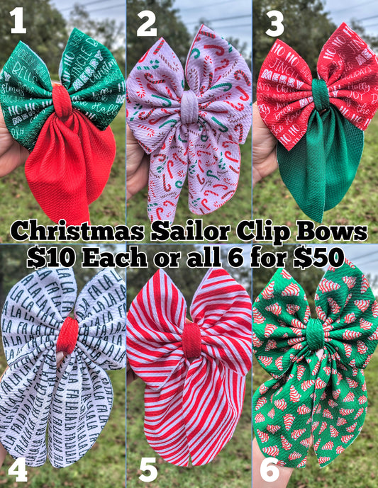 Sailor Christmas Bows on Clips