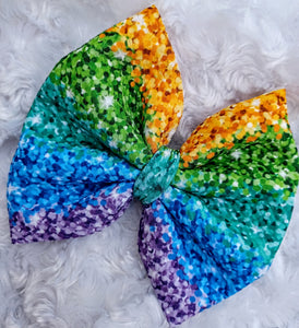 Rainbow Glitter Stripes Print Bow