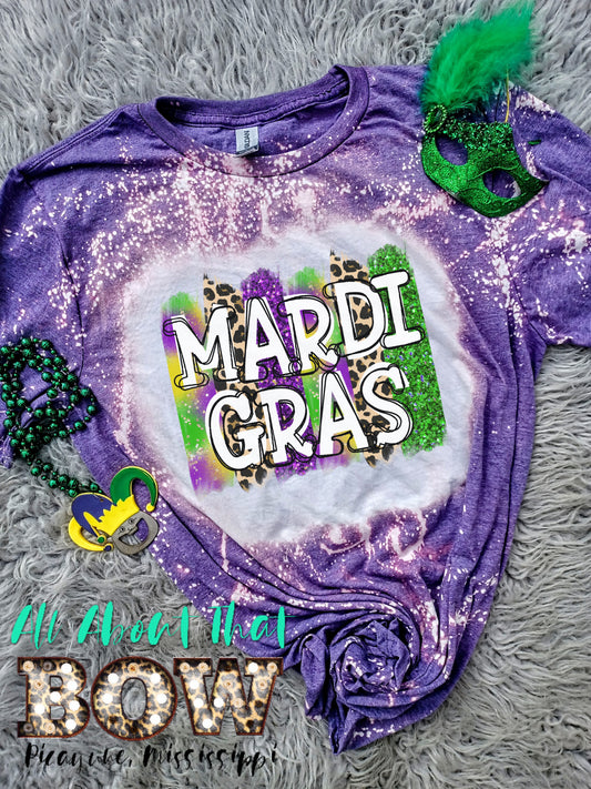 Mardi Gras & Cheetah Bleached Tee