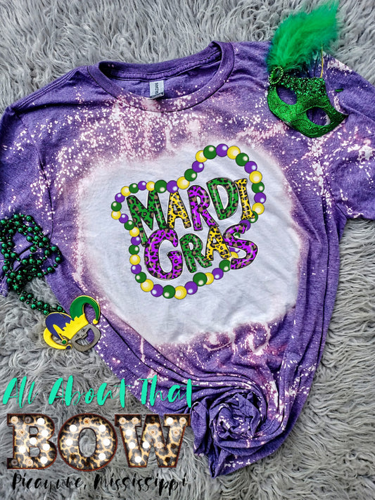 Mardi Gras Cheetah Beads Bleach Tee