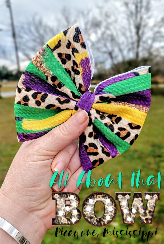 Mardi Gras Brushstroke Print Bow