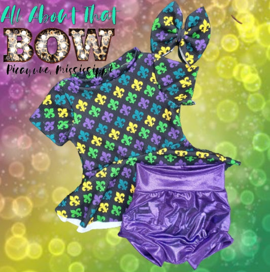 Mardi Gras Peplum and bummie set