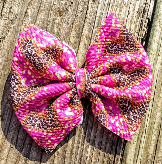 Glitter Cheetah Hearts 5" Bullet Bow